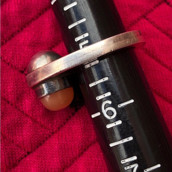 Vintage 80s Peach Moonstone & Sterling Silver Modernist Ring Signed HR Size 5 - Picture 6 of 9